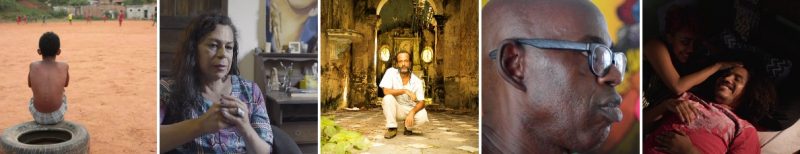 Cenas de filmes que estão na 16ª Mostra Internacional do Cinema Negro: "Retalhos"; "Megg: a margem que migra para o centro"; "Dorivando Saravá, o preto que virou mar"; "O som da raça"; "Traçados". Fotos: Reprodução